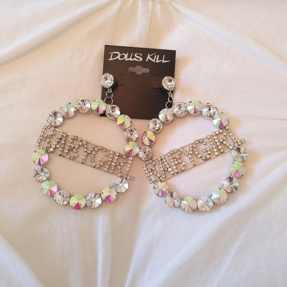 Dolls Kill Babygirl Crystal Hoop Earrings